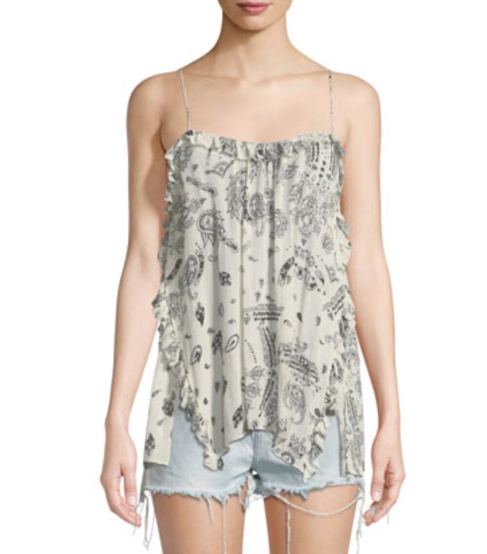 IRO JEANS Bamare Black White Paisley Open Back Relaxed Tank Cami Shirt 40 Large